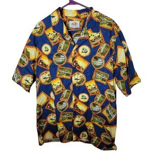 MD fashion Made in Hawaii Hawaiian Shirt Button Front Top Size XL Fish Palm Tree